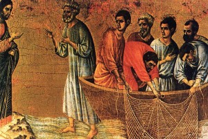 Pietro Duccio di Buoninsegna, La pesca miracolosa (particolare
dell'Apparizione di Cristo sul Lago di Tiberiade),
Museo dell'opera del Duomo, Siena