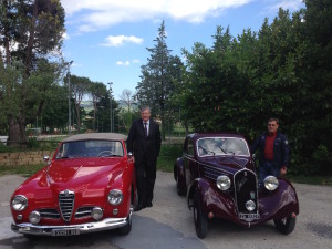 Da sinistra, Giuseppe Casali con l'Alfa Romeo 1900 Sprint Cabriolet Pininfarina e Adalberto Beribè con la Fiat 508 CS Mille Miglia Berlinetta