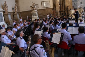 La Filarmonica durante l'esibizione in Piazza della Signoria a Firenze, lo scorso 2 luglio