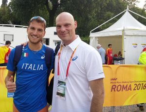 Nella foto, Michele Antonelli e Diego Cacchiarelli a Roma nel 2016 dopo la gara al Campionato del Mondo a squadre di marcia