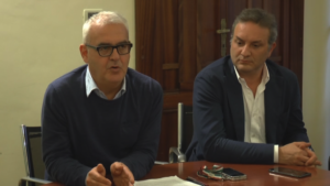 Il sindaco di Macerata Romano Carancini e il segretario del Pd Macerata Stefano Di Pietro