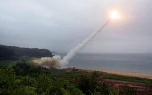 EAST COAST, SOUTH KOREA - JULY 29:  In this handout photo released by the South Korean Defense Ministry, U.S. Army Tactical Missile System (ATACMS) firing a missile into the East Sea during a South Korea-U.S. joint missile drill aimed to counter North Korea's ICBM test on July 29, 2017 in East Coast, South Korea. North Korea launched another test missile, believed to be an Inter Continental Ballistic Missile (ICBM), which travelled 45 minutes before splashing down in the Exclusive Economic Zone (EEZ) of Japan. (Photo by South Korean Defense Ministry via Getty Images)